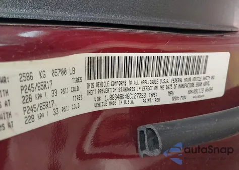 2008 Jeep Grand Cherokee Laredo from USA, damaged, VIN 1J8GS48K48C127293